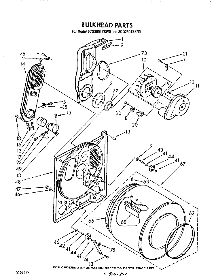 BULKHEAD , LITERATURE AND OPTIONAL Diagram and Parts List for 3CG2901XSN0  Whirlpool Dryer