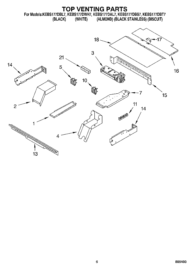 TOP VENTING PARTS, OPTIONAL PARTS Diagram and Parts List for KEBS177DWH7  KitchenAid Wall Oven