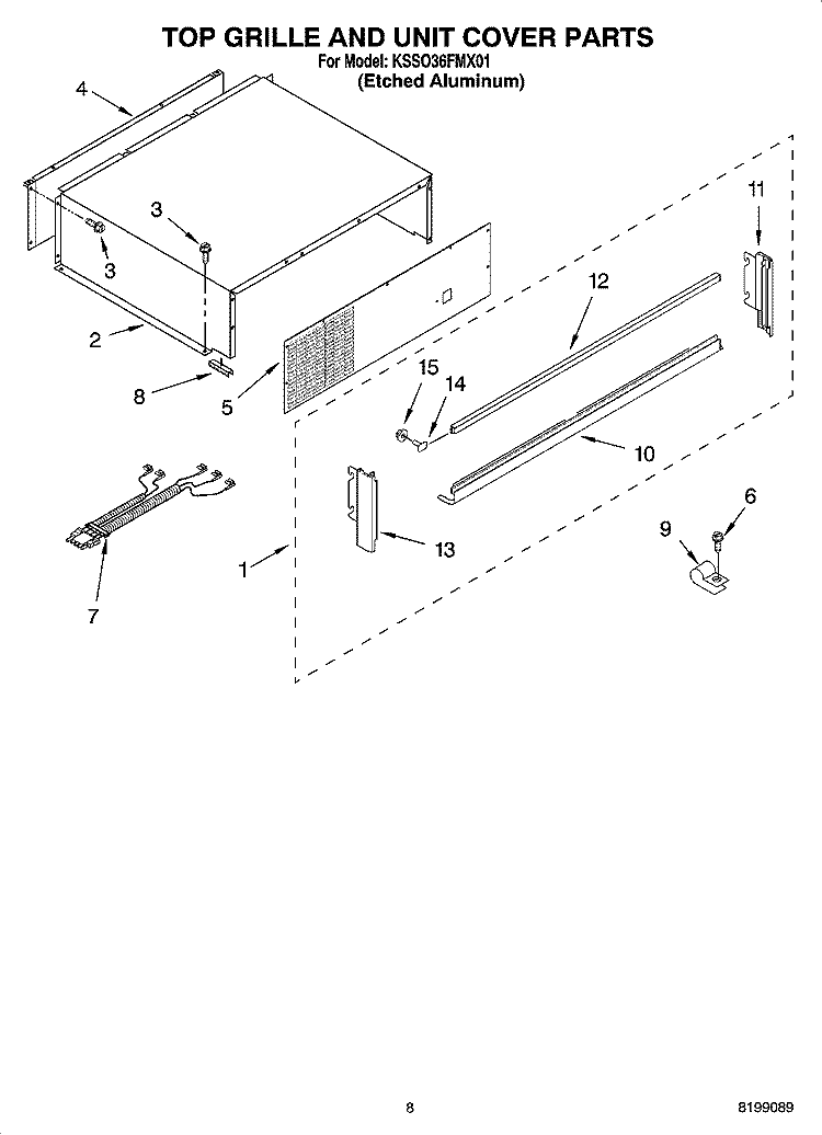 TOP GRILLE AND UNIT COVER PARTS Diagram and Parts List for KSSO36FMX01  KitchenAid Refrigerator
