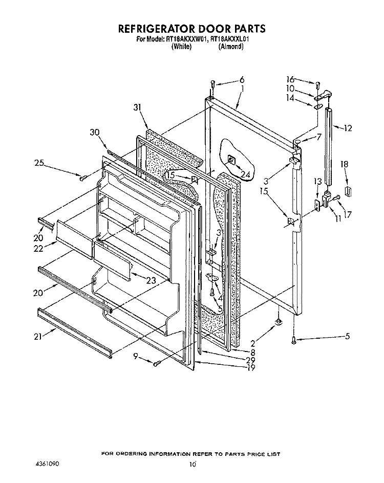REFRIGERATOR DOOR, LIT/OPTIONAL Diagram and Parts List for RT18AKXXW01  Roper Refrigerator