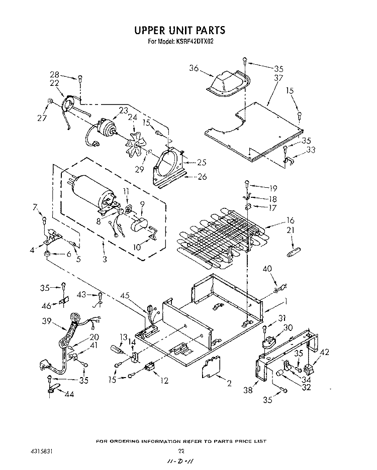 UPPER UNIT Diagram and Parts List for KSRF42DTX02  KitchenAid Refrigerator