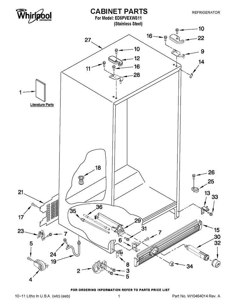 CABINET PARTS Diagram and Parts List for ED5PVEXWS11  Whirlpool Refrigerator