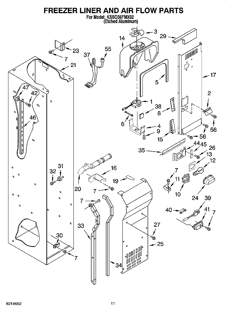 FREEZER LINER AND AIR FLOW PARTS Diagram and Parts List for KSSO36FMX02  KitchenAid Refrigerator