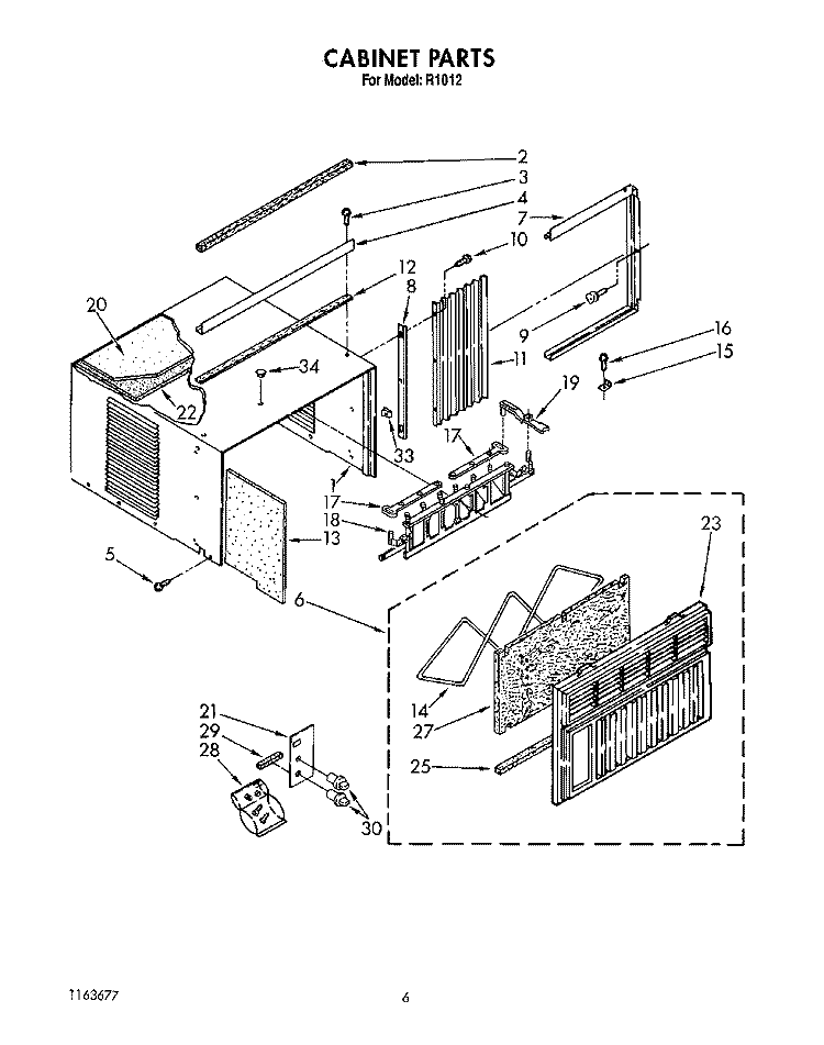 CABINET Diagram and Parts List for R1012  Whirlpool Air Conditioner