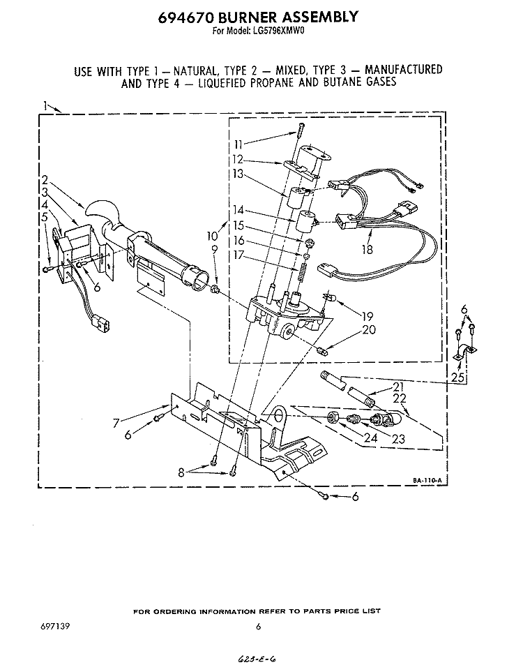 694670 BURNER Diagram and Parts List for LG5796XMW0  Whirlpool Dryer