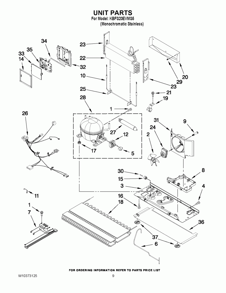 UNIT PARTS Diagram and Parts List for KBFS20EVMS5  KitchenAid Refrigerator