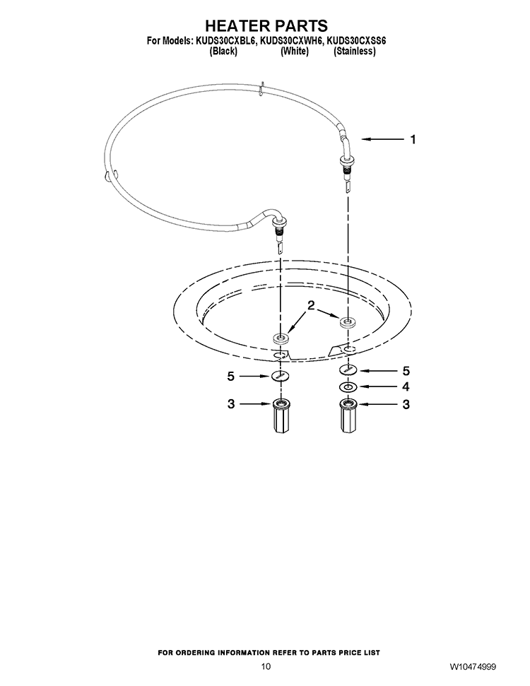 HEATER PARTS Diagram and Parts List for KUDS30CXBL6  KitchenAid Dishwasher