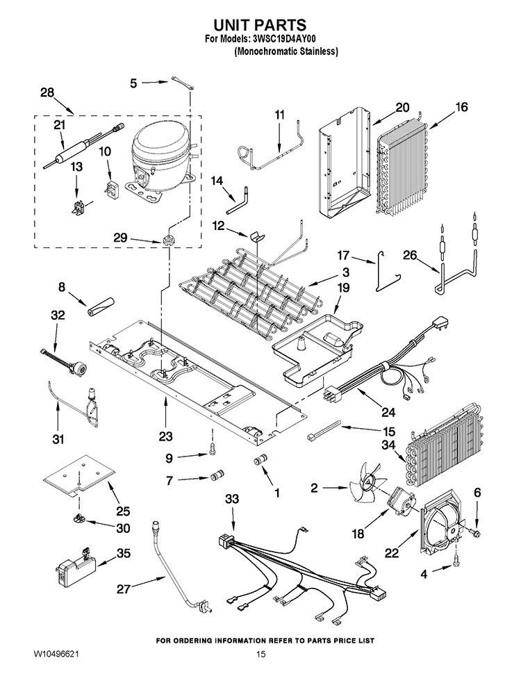 UNIT PARTS Diagram and Parts List for 3WSC19D4AY00  Whirlpool Refrigerator