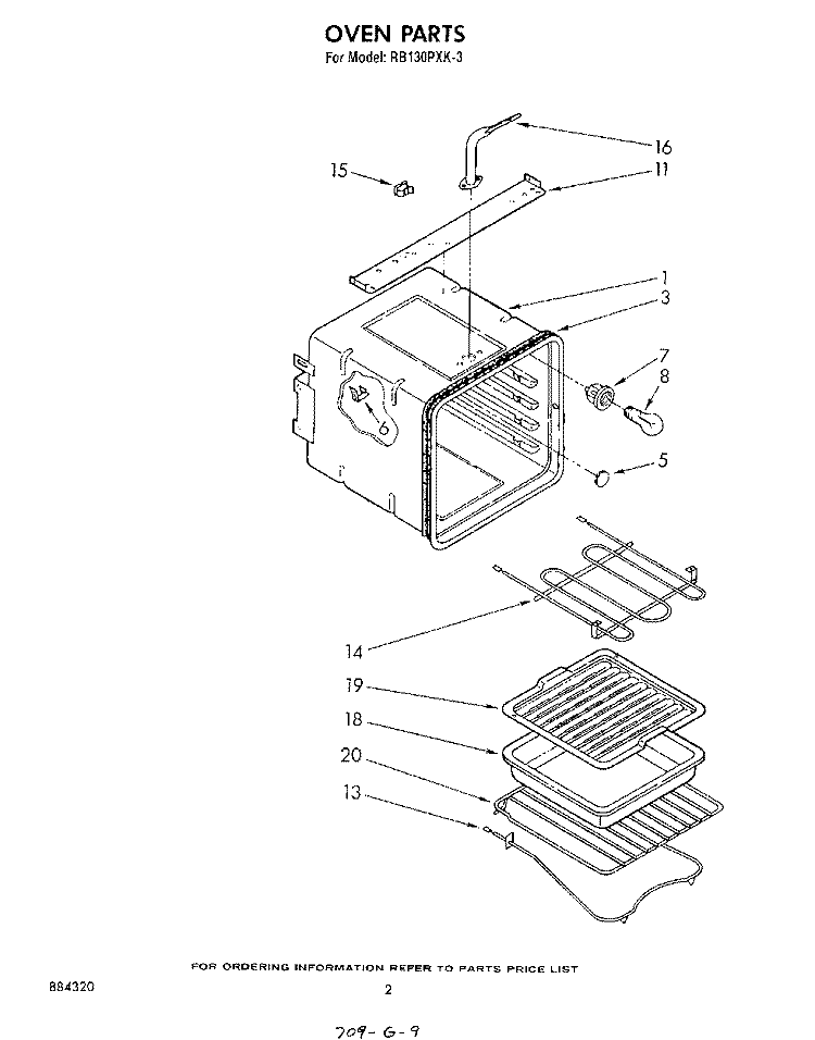 OVEN Diagram and Parts List for RB130PXK3  Whirlpool Wall Oven