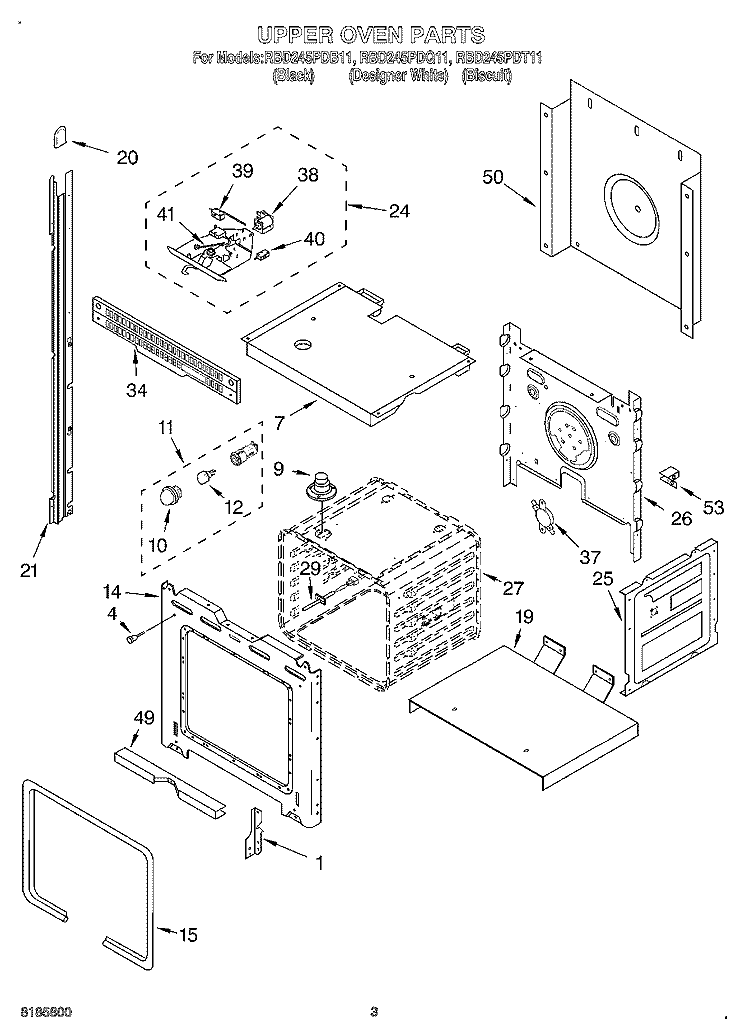 UPPER OVEN Diagram and Parts List for RBD245PDT11  Whirlpool Wall Oven