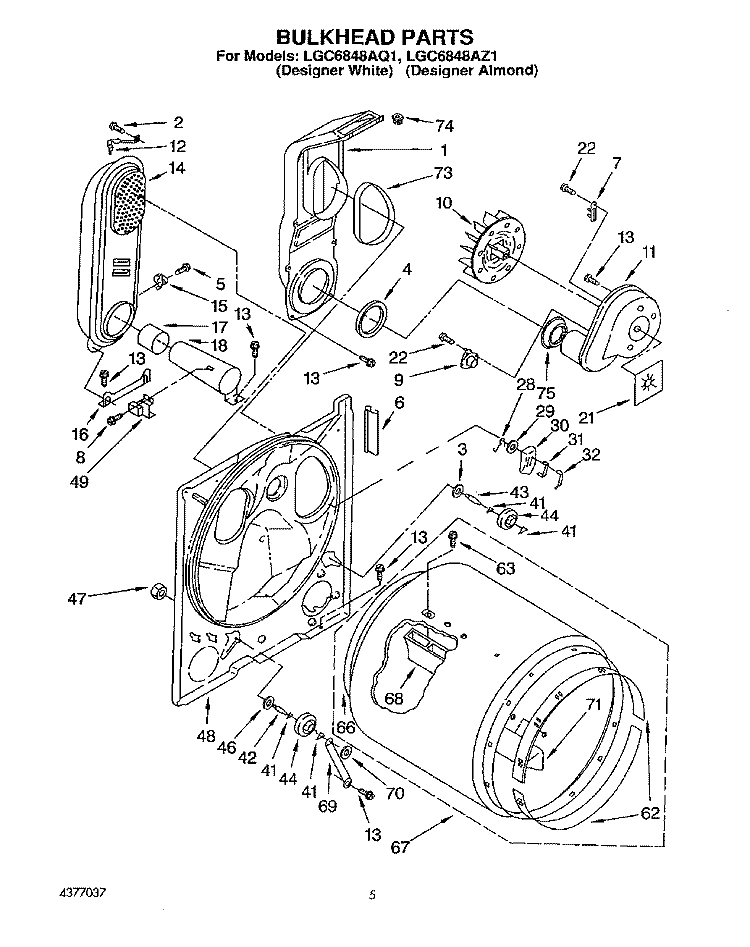 BULKHEAD Diagram and Parts List for LGC6848AQ1  Whirlpool Dryer