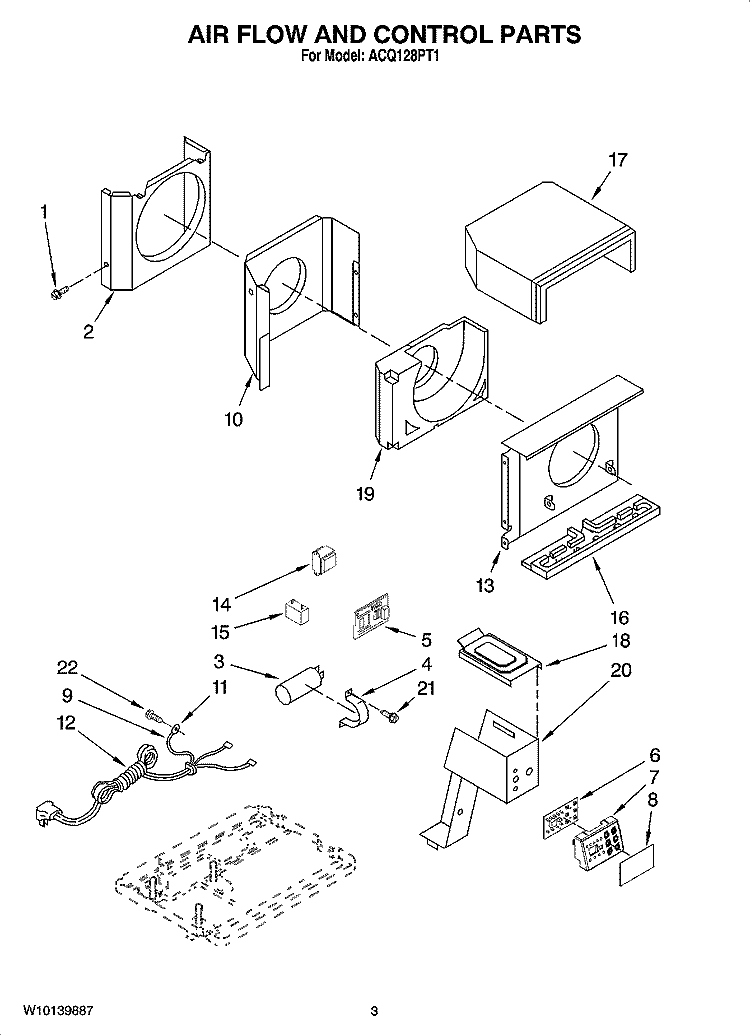 AIR FLOW AND CONTROL PARTS Diagram and Parts List for ACQ128PT1  Whirlpool Air Conditioner