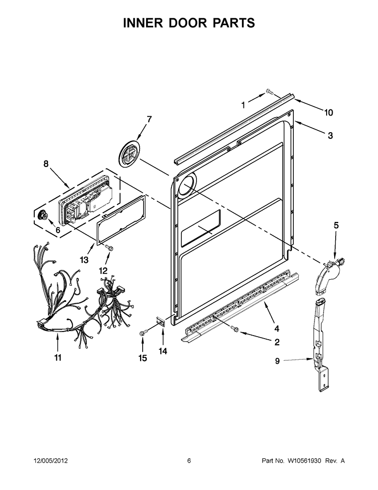 INNER DOOR PARTS Diagram and Parts List for KUDE60FXWH5  KitchenAid Dishwasher