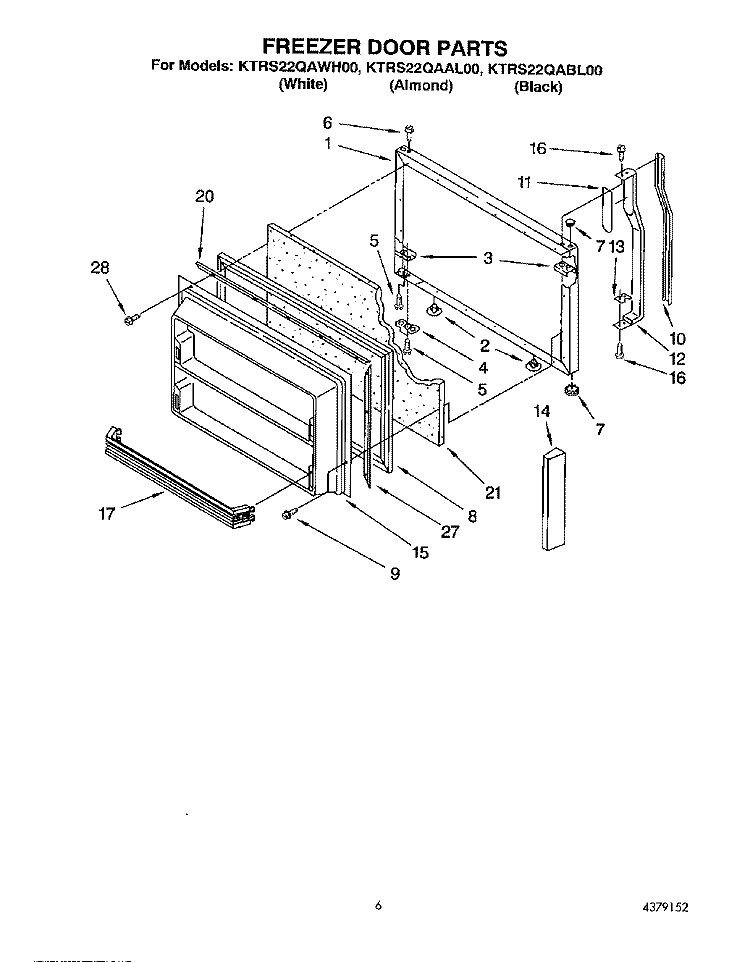FREEZER DOOR Diagram and Parts List for KTRS22QAWH00  KitchenAid Refrigerator