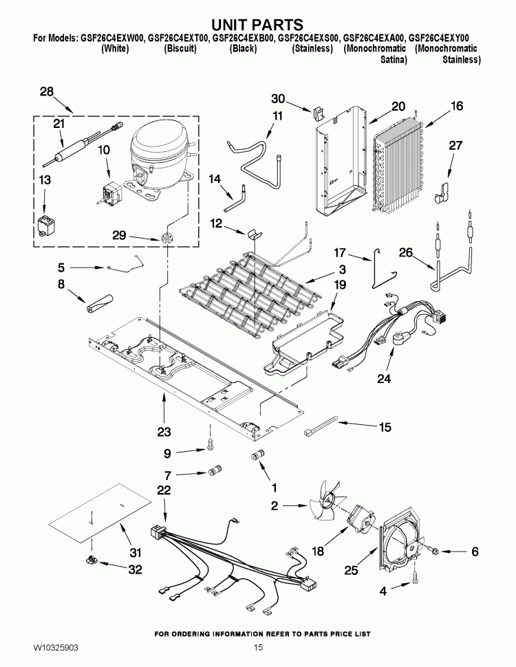 UNIT PARTS Diagram and Parts List for GSF26C4EXW00  Whirlpool Refrigerator