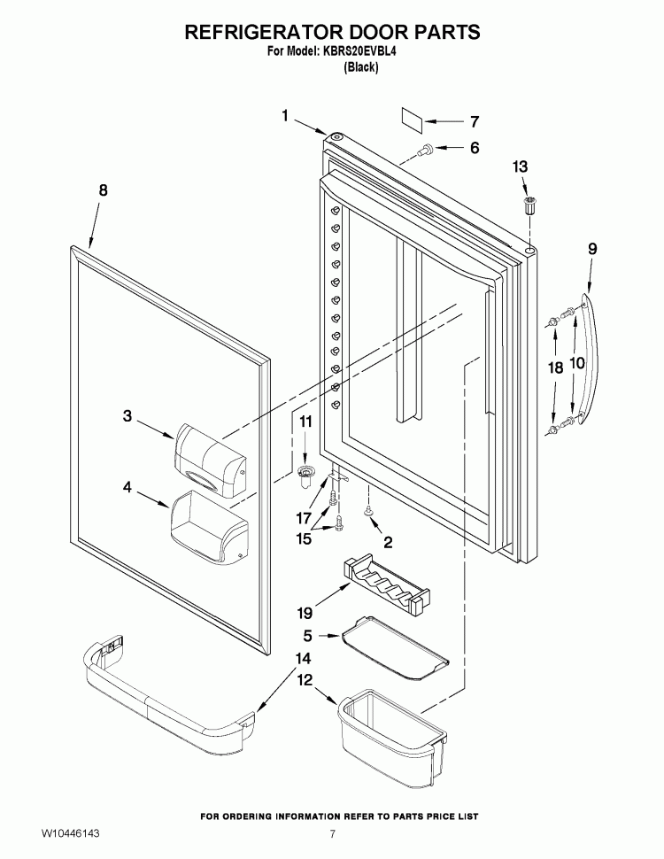 REFRIGERATOR DOOR PARTS Diagram and Parts List for KBRS20EVBL4  KitchenAid Refrigerator