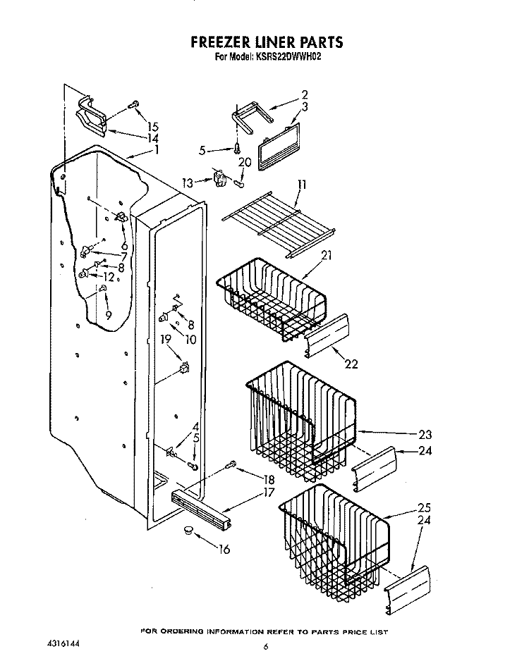 FREEZER LINER Diagram and Parts List for KSRS22DWAL02  KitchenAid Refrigerator