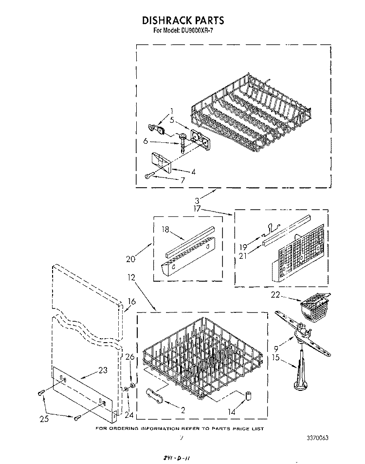 DISHRACK Diagram and Parts List for DU9000XR7  Whirlpool Dishwasher