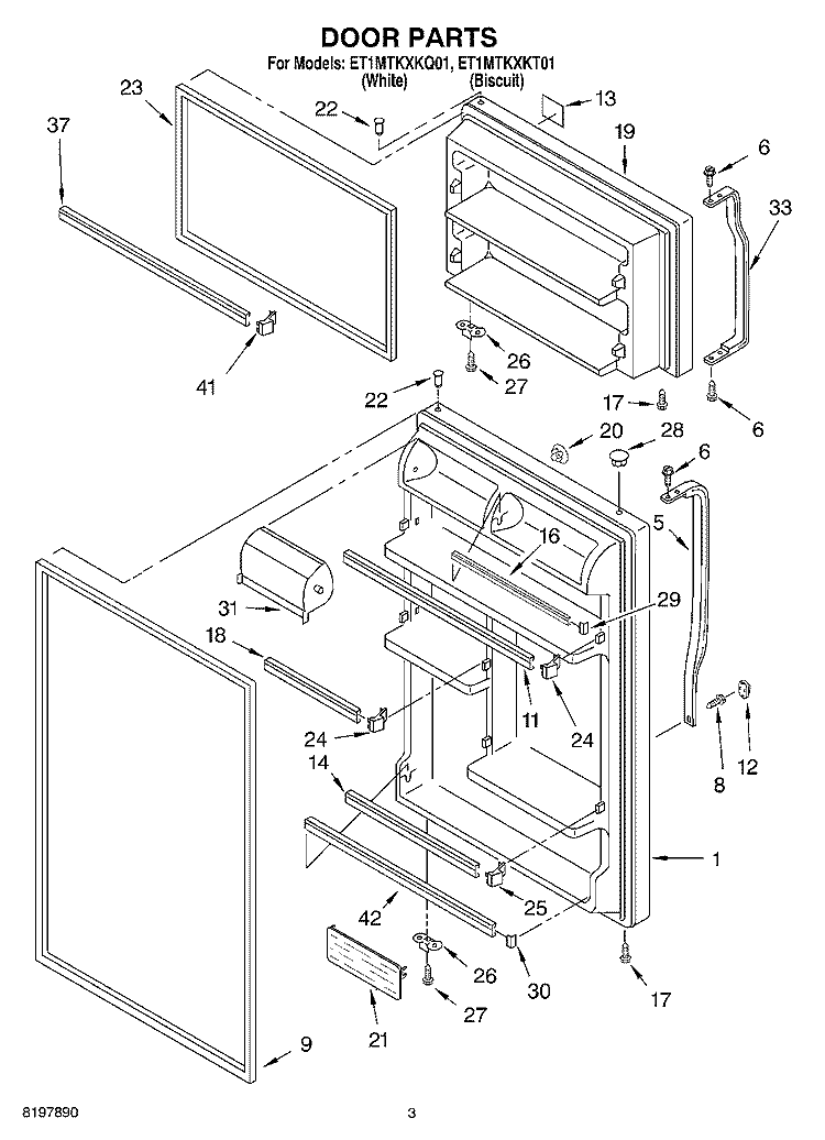 DOOR Diagram and Parts List for ET1MTKXKT01  Whirlpool Refrigerator