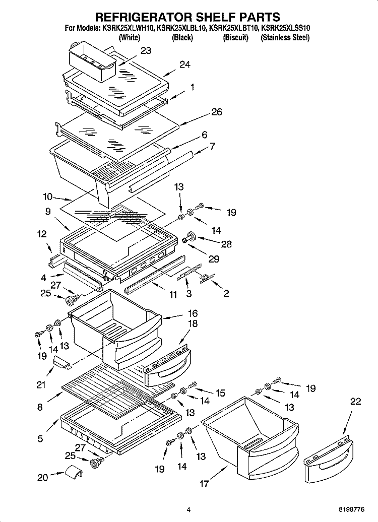 REFRIGERATOR SHELF PARTS Diagram and Parts List for KSRK25XLSS10  KitchenAid Refrigerator