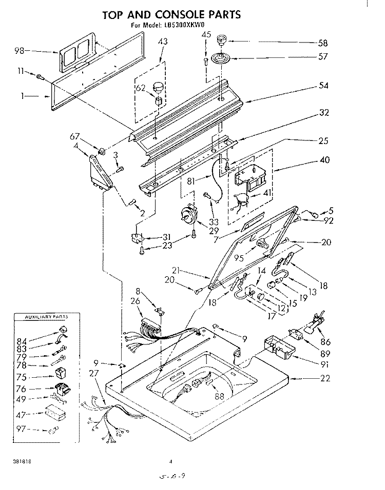 TOP AND CONSOLE Diagram and Parts List for LB5300XKW0  Whirlpool Washer