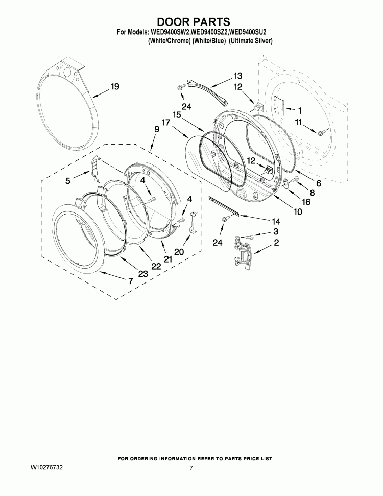 DOOR PARTS Diagram and Parts List for WED9400SU2  Whirlpool Dryer