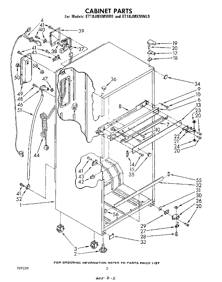 CABINET Diagram and Parts List for ET18JMXMWR9  Whirlpool Refrigerator