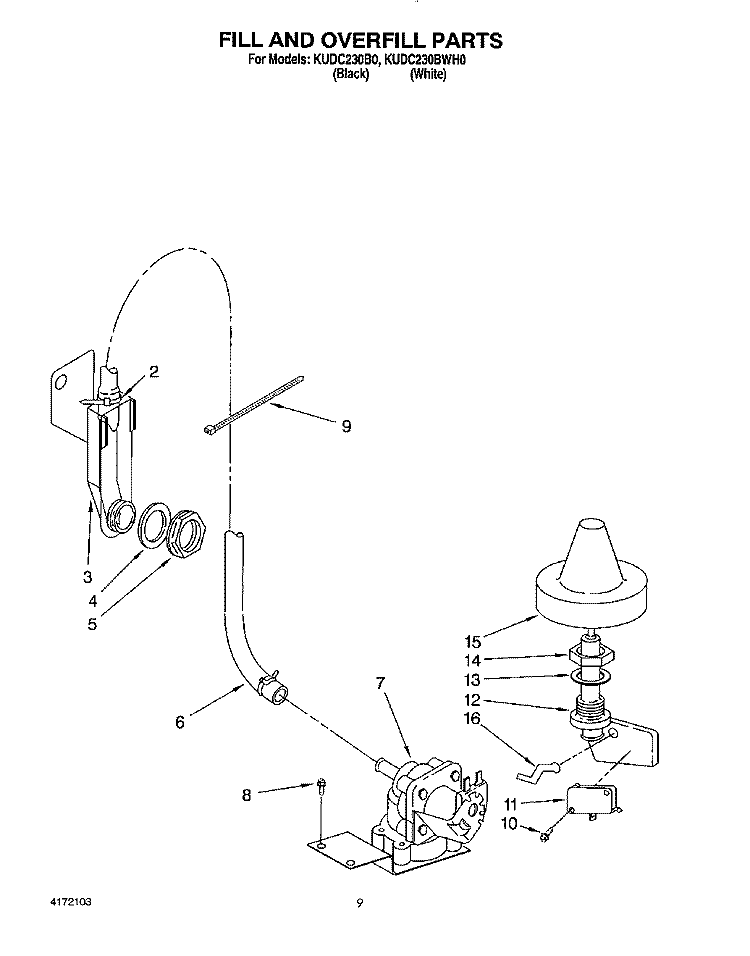 FILL AND OVERFILL Diagram and Parts List for KUDC230B0  KitchenAid Dishwasher