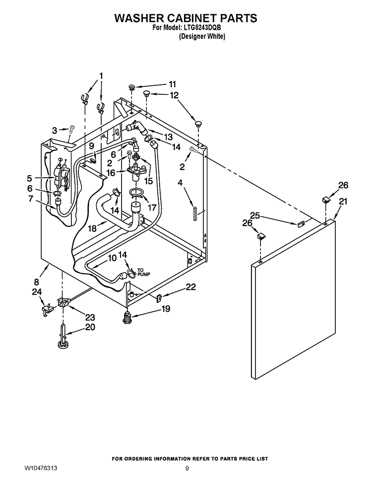 WASHER CABINET PARTS Diagram and Parts List for LTG5243DQB  Whirlpool Washer Dryer Combo