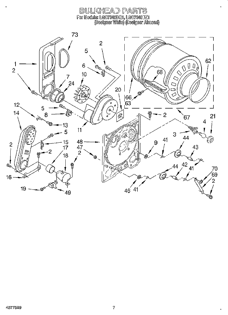 BULKHEAD Diagram and Parts List for LGC7646DZ1  Whirlpool Dryer