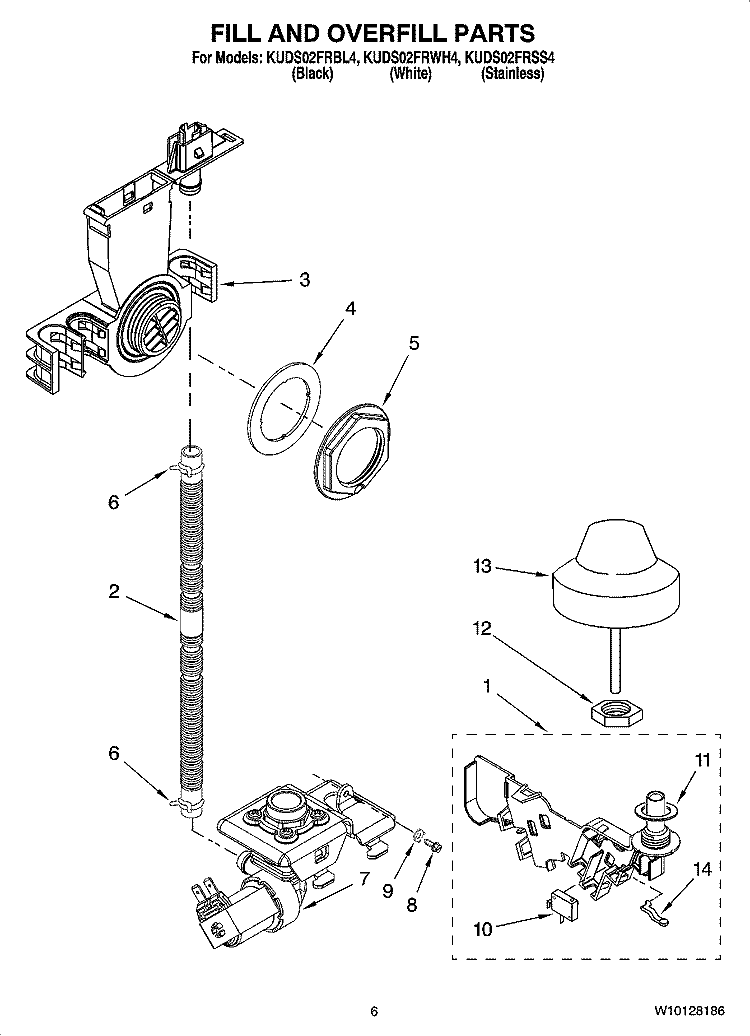 FILL AND OVERFILL PARTS Diagram and Parts List for KUDS02FRWH4  KitchenAid Dishwasher
