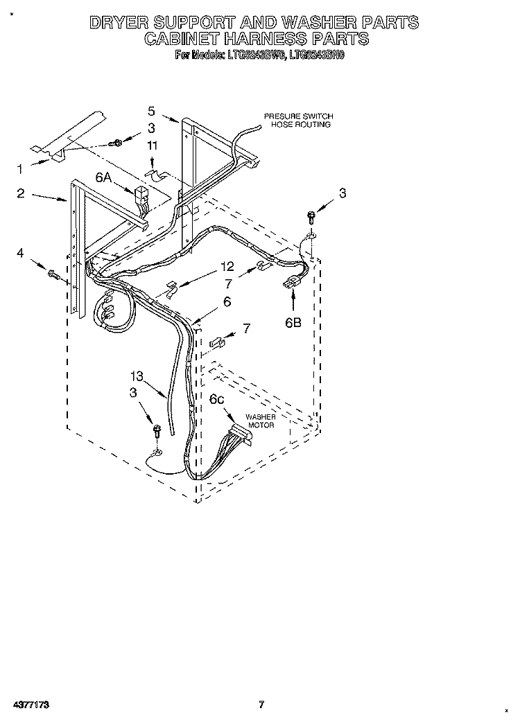 DRYER SUPPORT AND WASHER, CABINET Diagram and Parts List for LTG5243BW0  Whirlpool Washer Dryer Combo