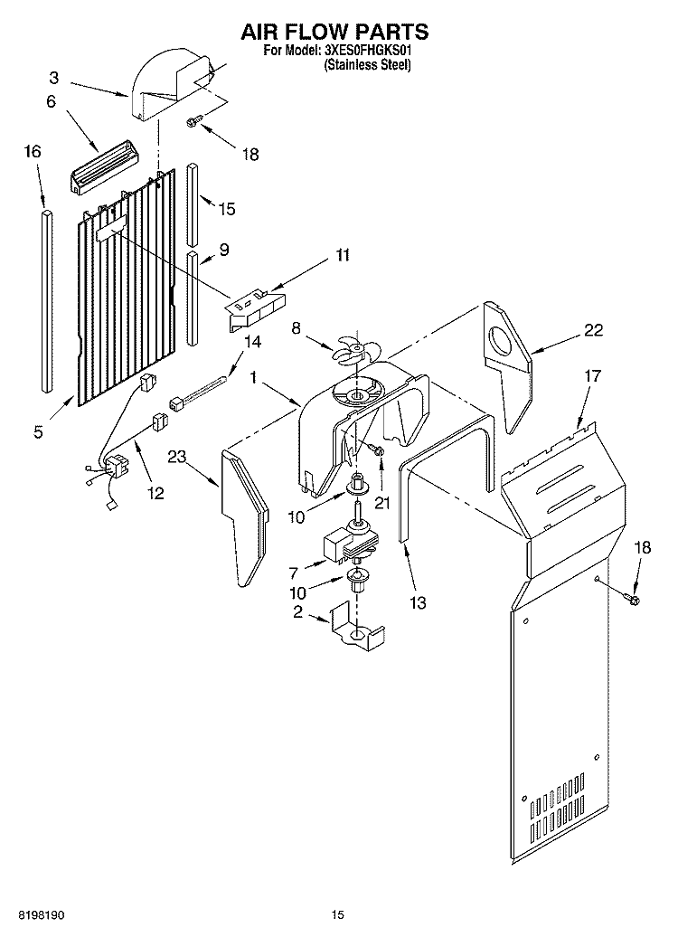 AIR FLOW Diagram and Parts List for 3XES0FHGKS01  Whirlpool Refrigerator