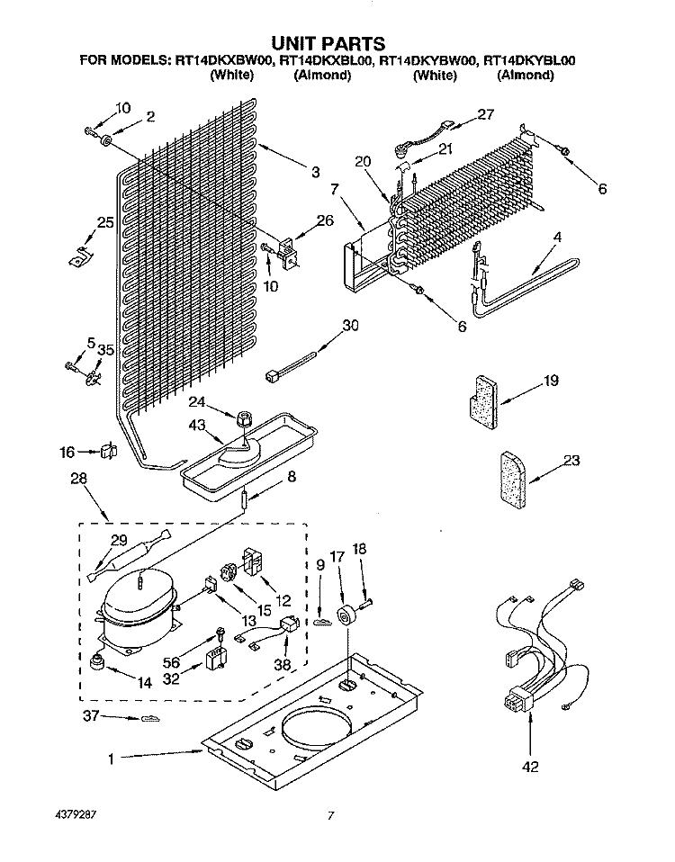 UNIT Diagram and Parts List for RT14DKXBL00  Roper Refrigerator