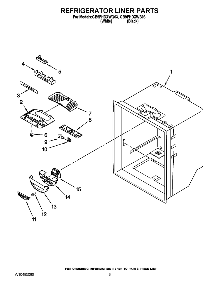 REFRIGERATOR LINER PARTS Diagram and Parts List for GB9FHDXWB03  Whirlpool Refrigerator