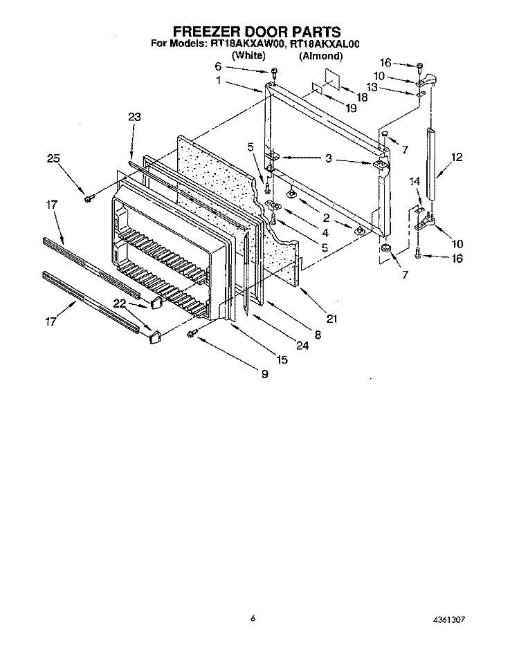 FREEZER DOOR Diagram and Parts List for RT18AKXAW00  Roper Refrigerator