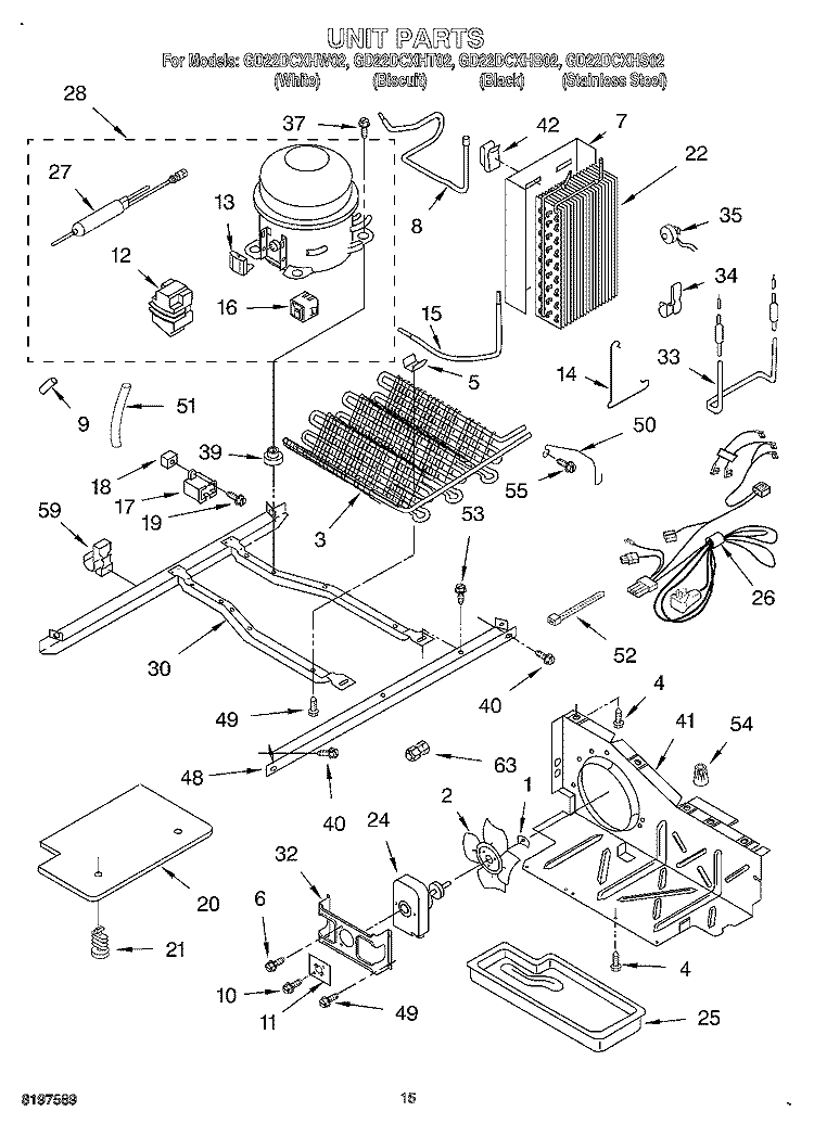 UNIT Diagram and Parts List for GD22DCXHS02  Whirlpool Refrigerator