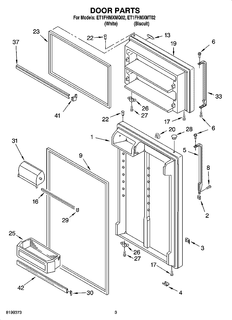DOOR PARTS Diagram and Parts List for ET1FHMXMT02  Whirlpool Refrigerator