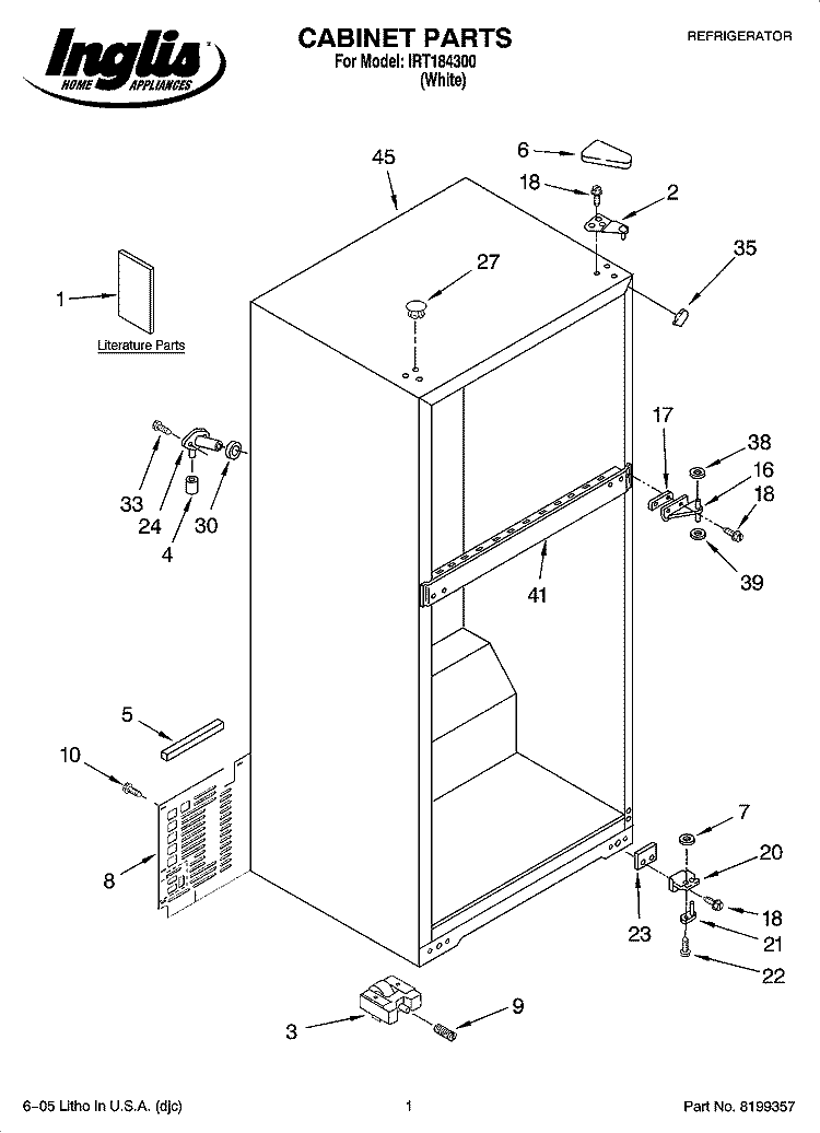 CABINET PARTS Diagram and Parts List for IRT184300  Inglis Refrigerator