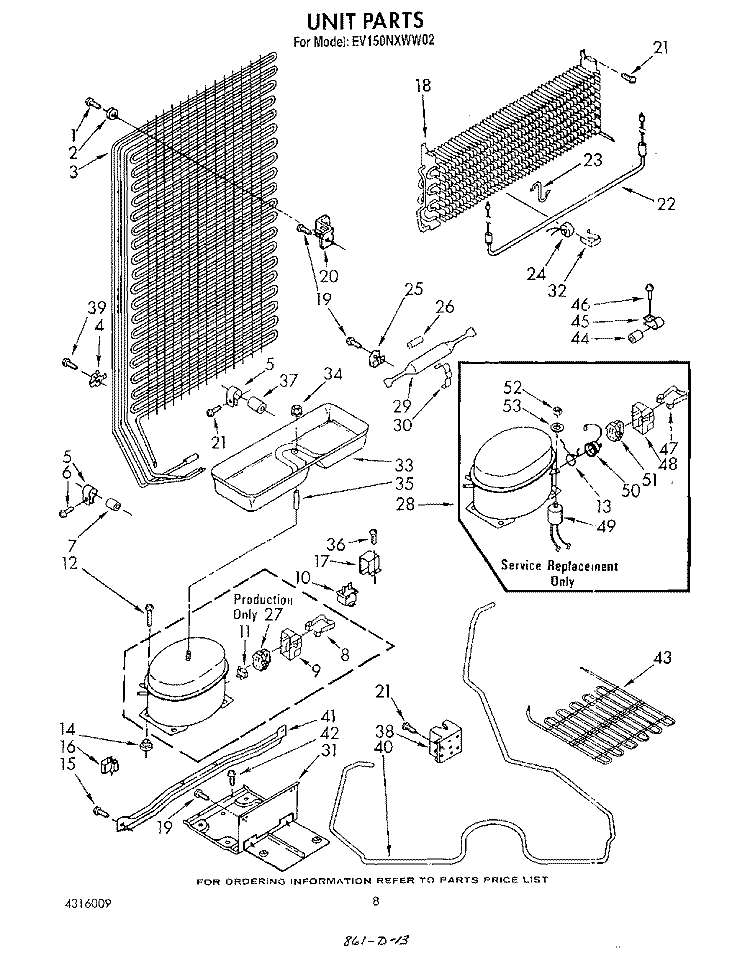 UNIT Diagram and Parts List for EV150NXWN02  Whirlpool Freezer