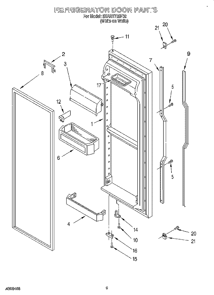 REFRIGERATOR DOOR Diagram and Parts List for 3XART725F02  Whirlpool Refrigerator