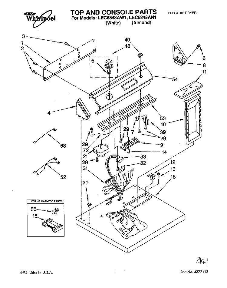 SECTION Diagram and Parts List for LEC6848AN1  Whirlpool Dryer