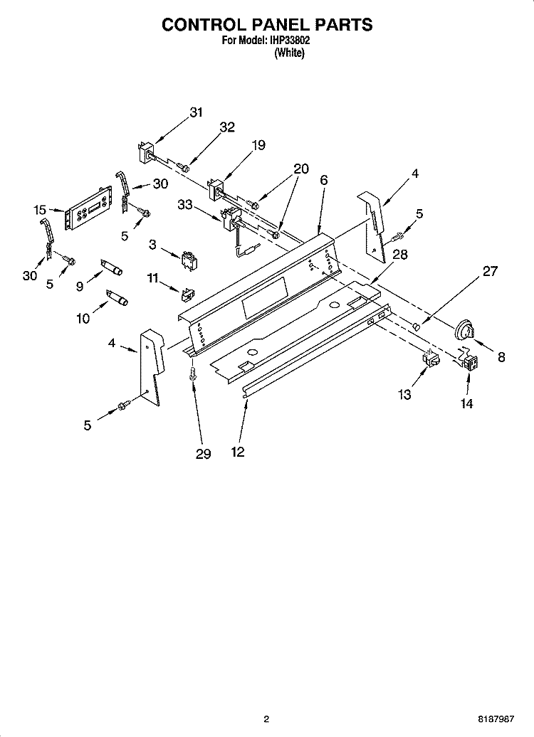 CONTROL PANEL PARTS Diagram and Parts List for IHP33802  Inglis Range