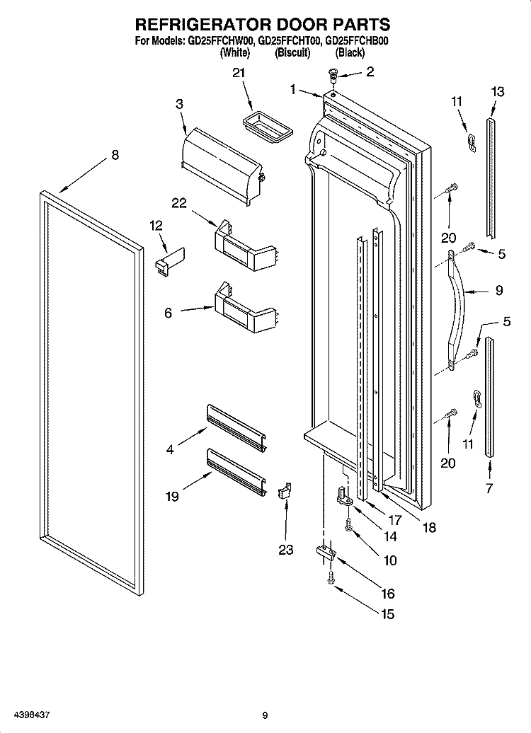 REFRIGERATOR DOOR PARTS Diagram and Parts List for GD25FFCHT00  Whirlpool Refrigerator