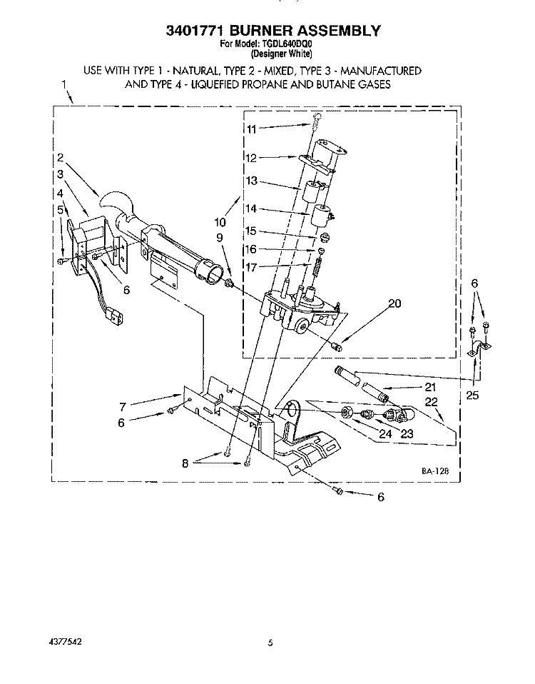 3401771 BURNER ASSEMBLY Diagram and Parts List for TGDL640DQ0  Whirlpool Dryer