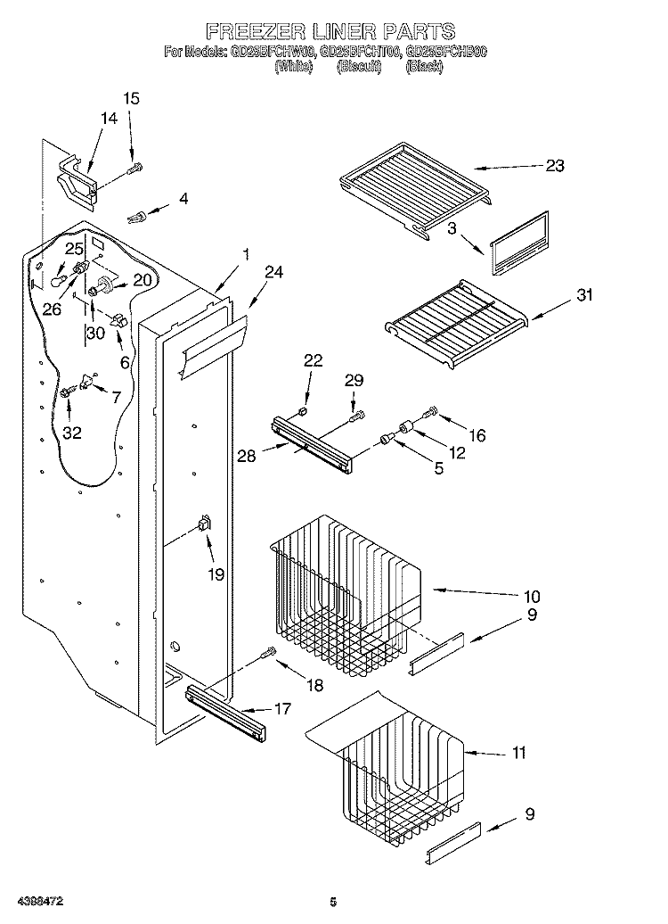 FREEZER LINER Diagram and Parts List for GD25BFCHT00  Whirlpool Refrigerator