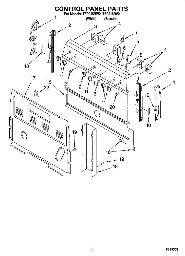 CONTROL PANEL PARTS Diagram and Parts List for TEP315RW2  Estate Range
