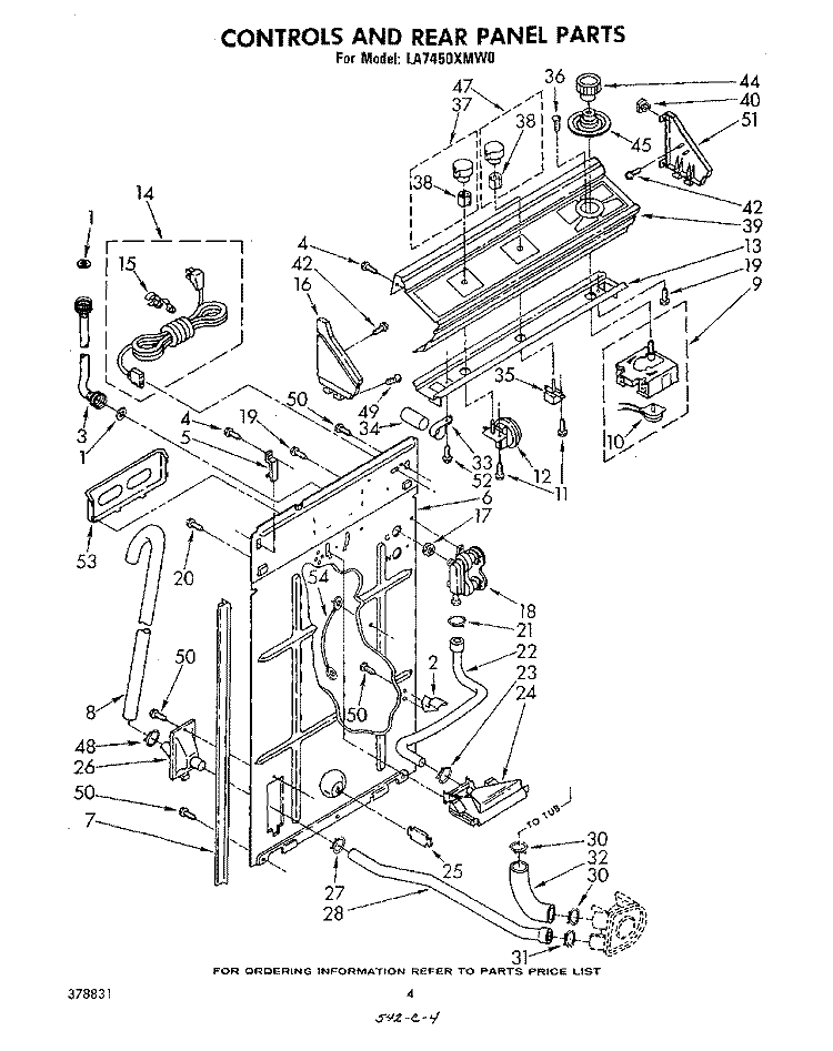 CONTROLS AND REAR PANEL Diagram and Parts List for LA7450XMW0  Whirlpool Washer