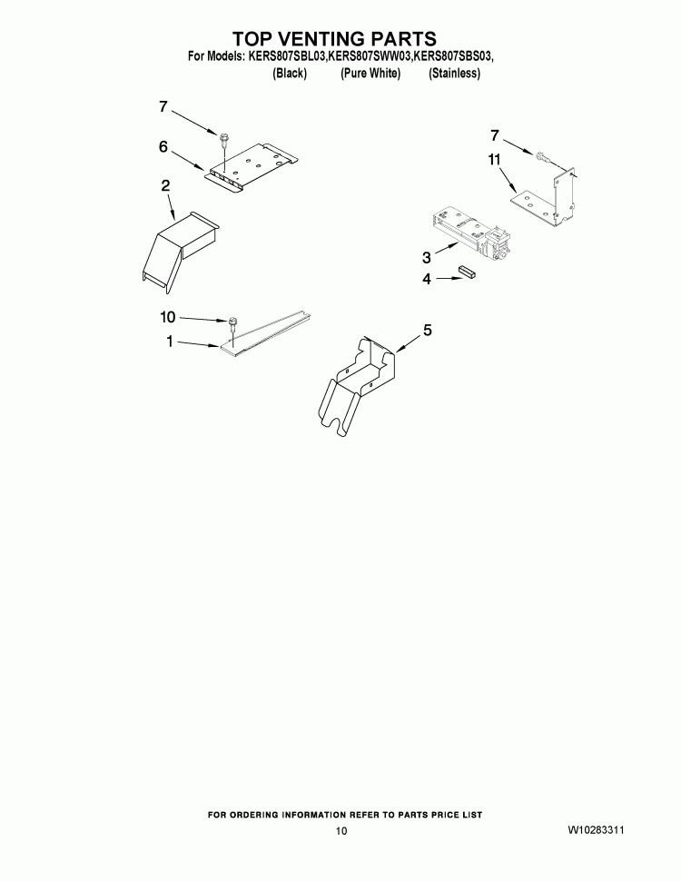 TOP VENTING PARTS Diagram and Parts List for KERS807SBS03  KitchenAid Range