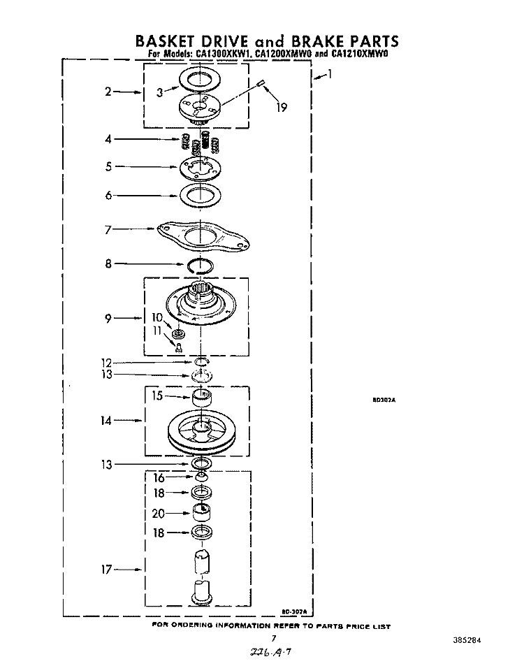 BASKET DRIVE AND BRAKE Diagram and Parts List for CA1200XMW0  Whirlpool Washer